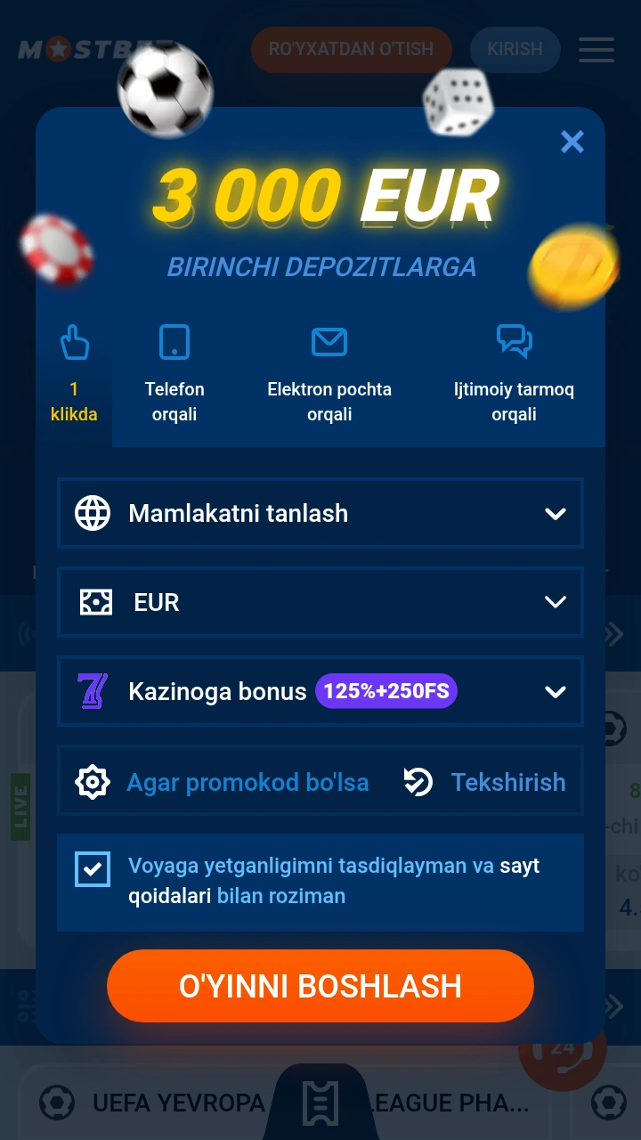 Mostbet ro‘yxatdan o‘tish oynasi