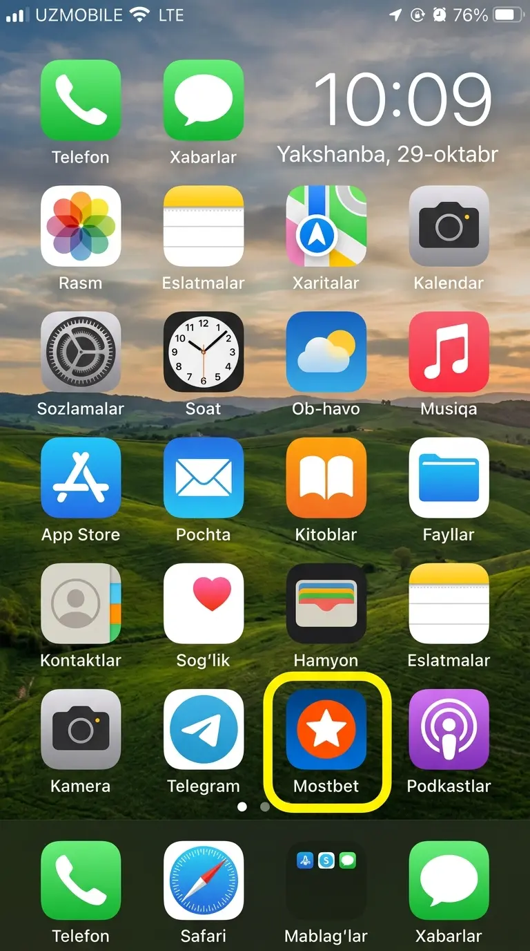 iPhone bosh ekranidagi Mostbet belgisi