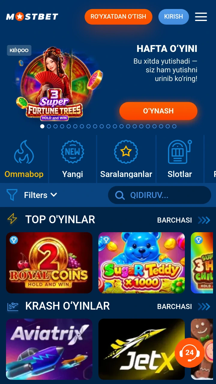 Mostbet ilovasidagi kazino bo‘limi