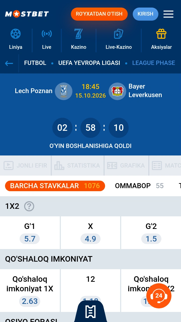 Mostbet ilovasida futbol o‘yini va stavka bozorlari